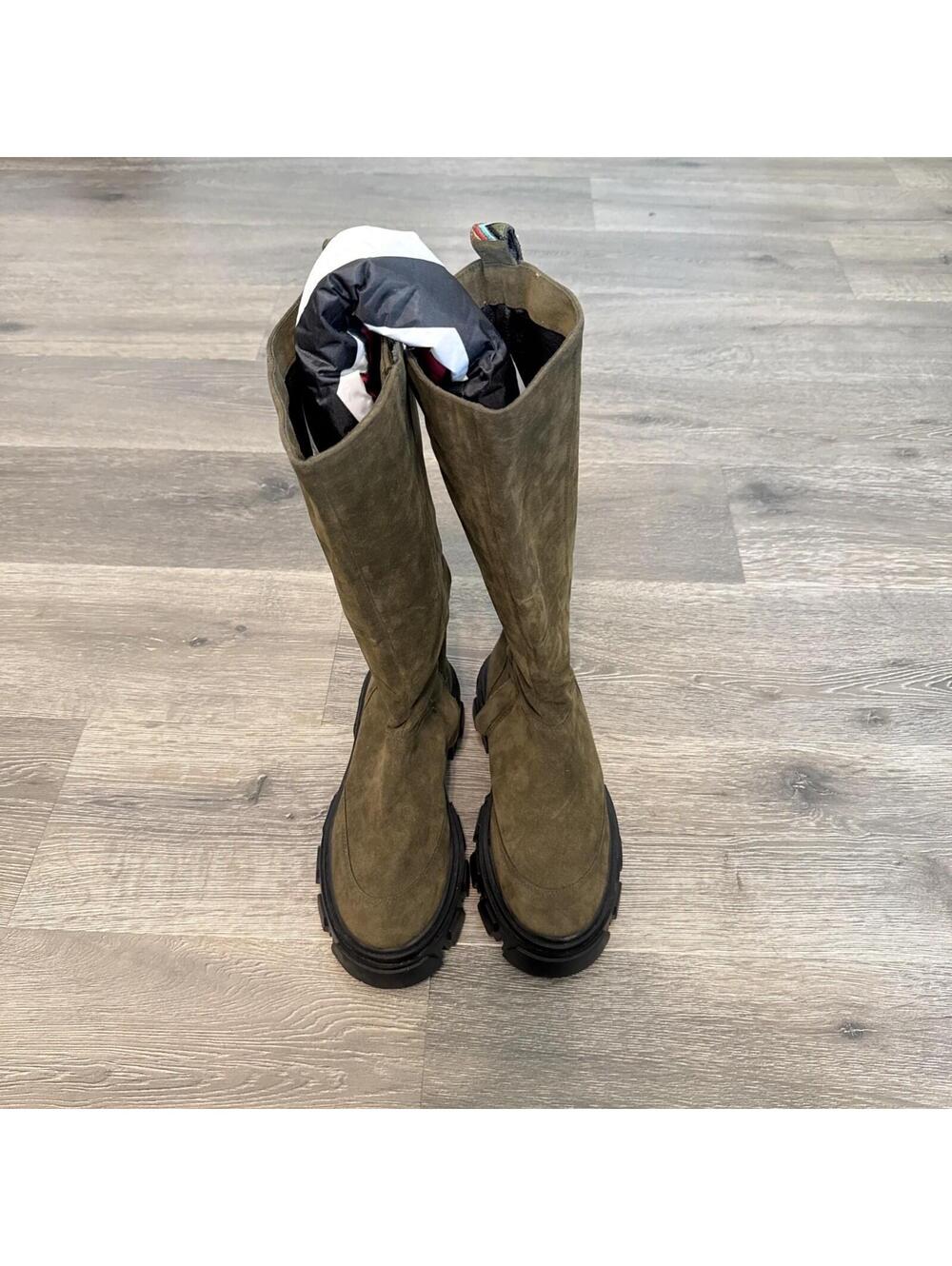 NWOB $285 Farm Rio Suede Tall Shaft Lug Boots In Green Sz 8